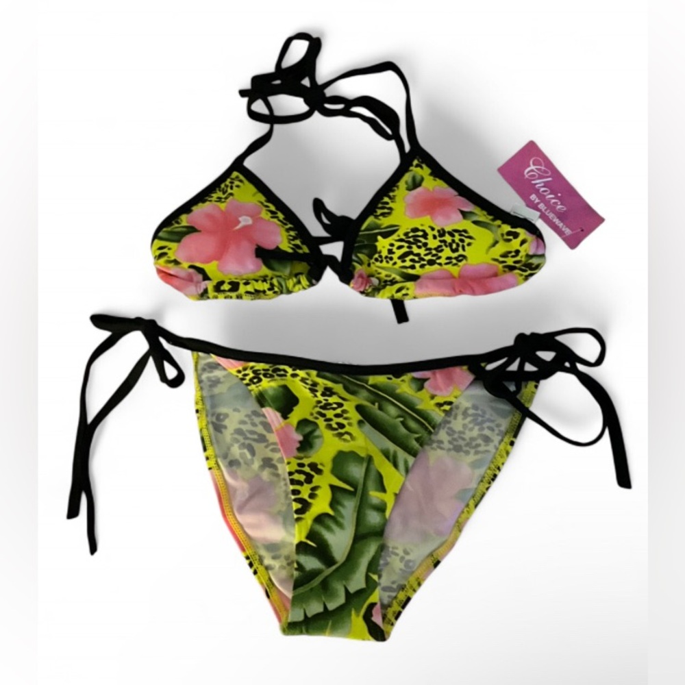 Choice by Blue Wave Bikini Set Women's Small NWT Pink Floral Cheetah Print Y2K S